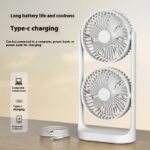 Rechargeable Twin Charger Fan, Desktop Fan, Portable Charger Fan