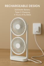 Rechargeable Twin Charger Fan, Desktop Fan, Portable Charger Fan - Image 3